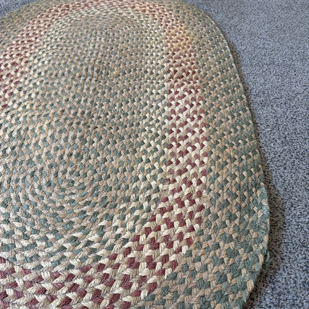 Oval Braided Jute Rug Green, Red, Neutrals 45